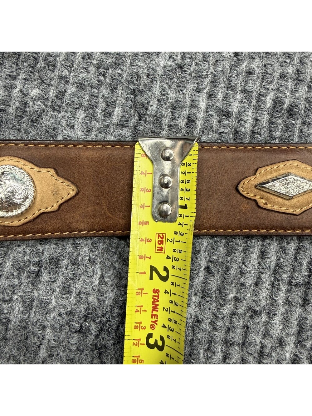 Justin Belt Mens 38 Brown Leather Western Concho Studded Engraved Silver Buckle - Picture 11 of 15